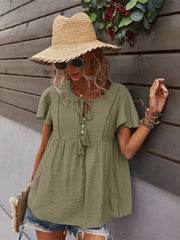 Boho Short Sleeve Top with Tassels
