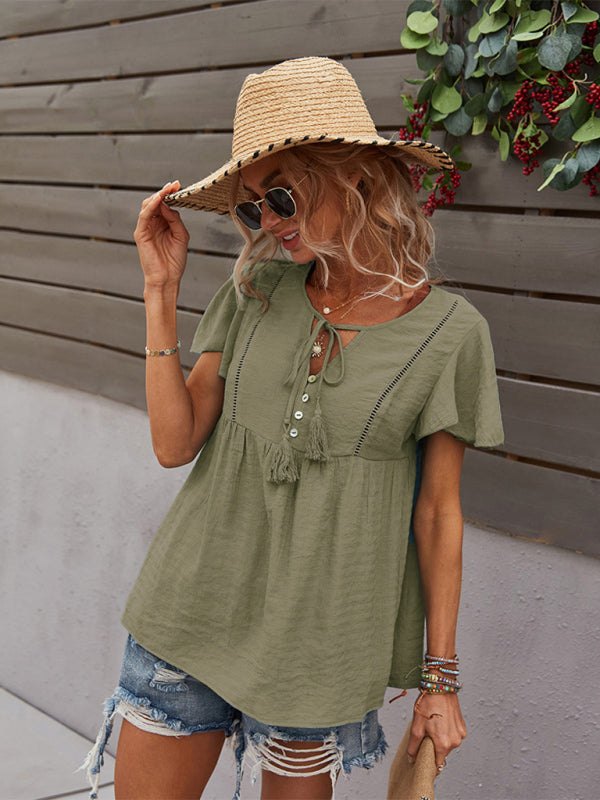 Boho Short Sleeve Top with Tassels