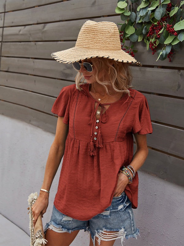 Boho Short Sleeve Top with Tassels