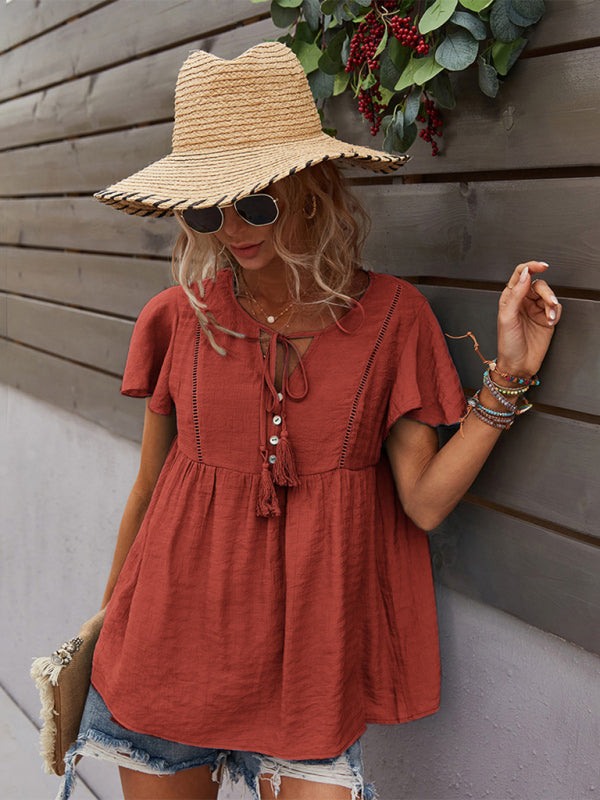 Boho Short Sleeve Top with Tassels