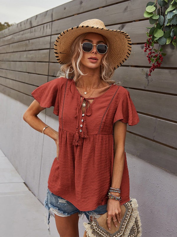 Boho Short Sleeve Top with Tassels