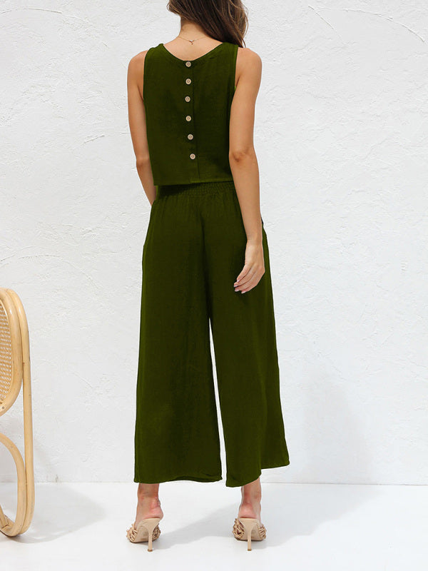 Ensemble haut court sans manches et pantalon court à jambes larges