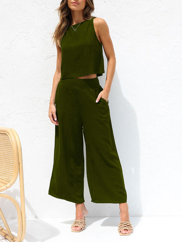 Ensemble haut court sans manches et pantalon court à jambes larges