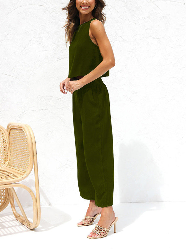 Ensemble haut court sans manches et pantalon court à jambes larges