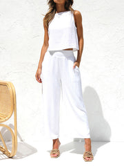 Ensemble haut court sans manches et pantalon court à jambes larges