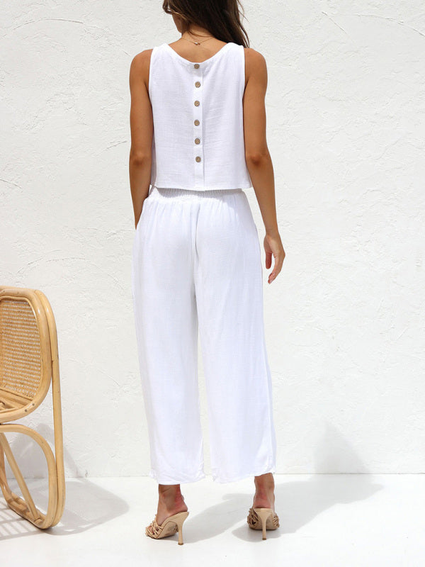 Ensemble haut court sans manches et pantalon court à jambes larges