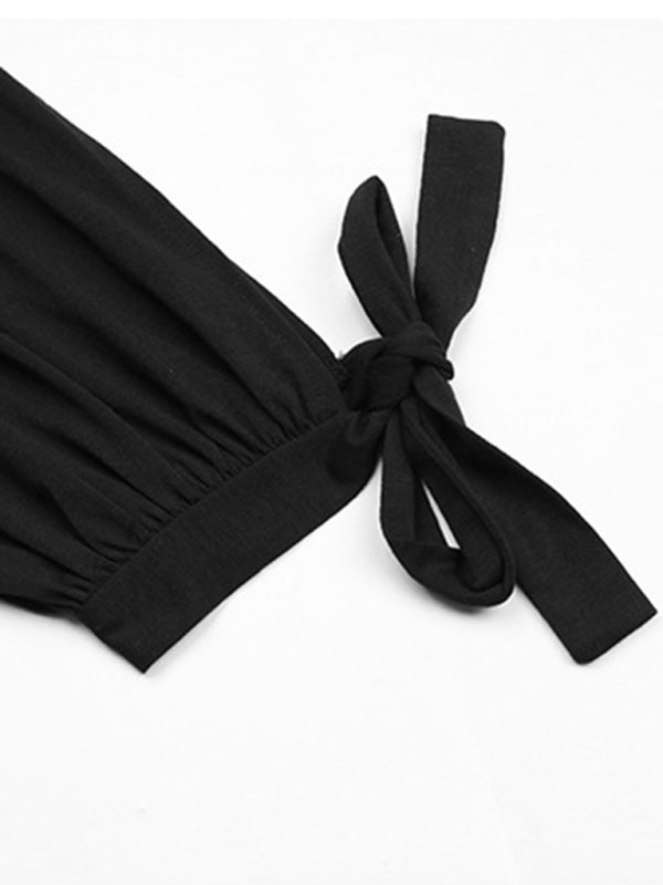 Black Jumpsuit with Spaghetti Straps and Cuffed Hem with Bow Sizes 4-10