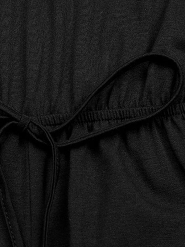 Black Jumpsuit with Spaghetti Straps and Cuffed Hem with Bow Sizes 4-10