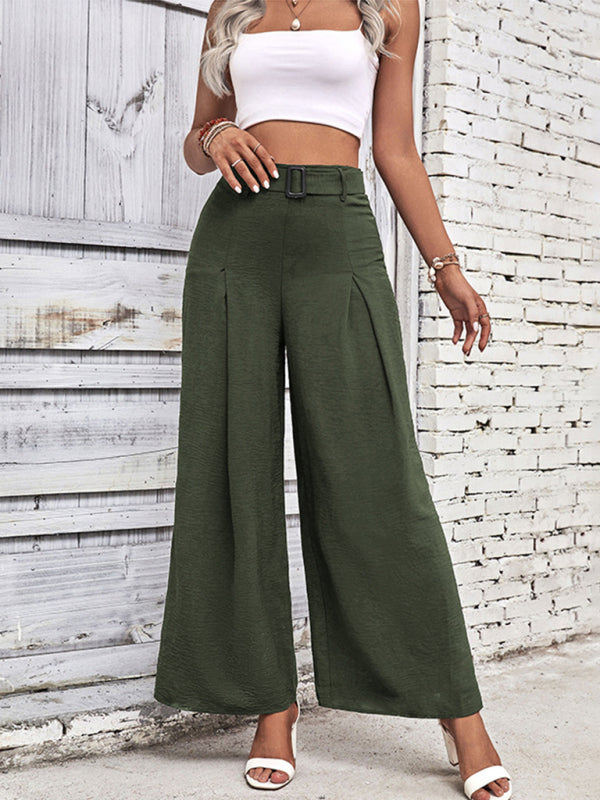 High Waist Wide Leg Pants with Belt in 4 Colors S-XL