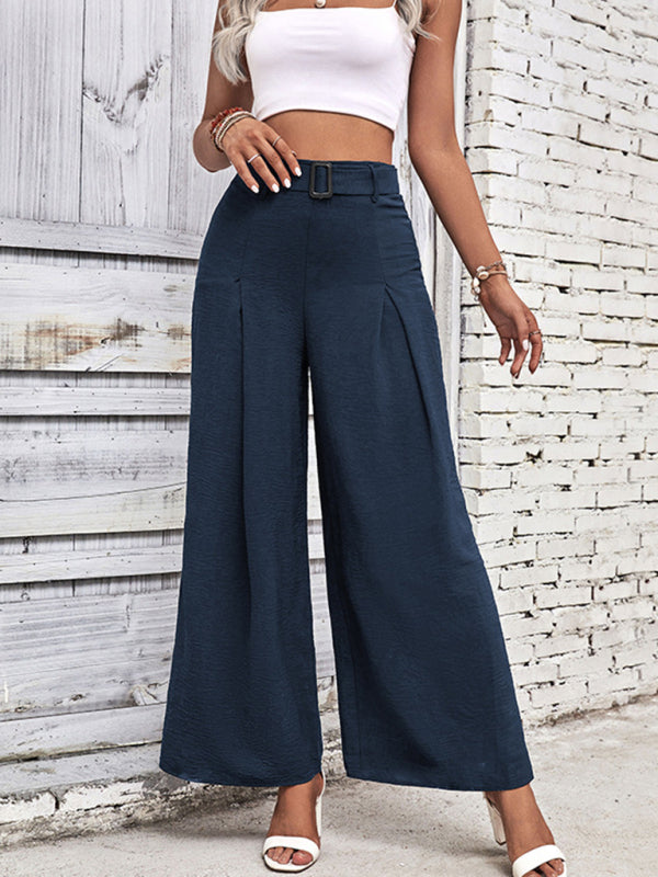 High Waist Wide Leg Pants with Belt in 4 Colors S-XL