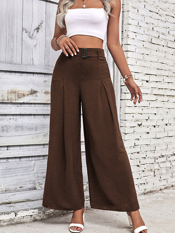 High Waist Wide Leg Pants with Belt in 4 Colors S-XL