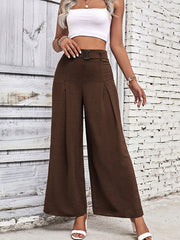 High Waist Wide Leg Pants with Belt in 4 Colors S-XL