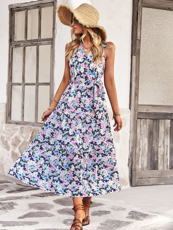 V-Neck Sleeveless Printed Maxi Dress in 6 Colors S-XL