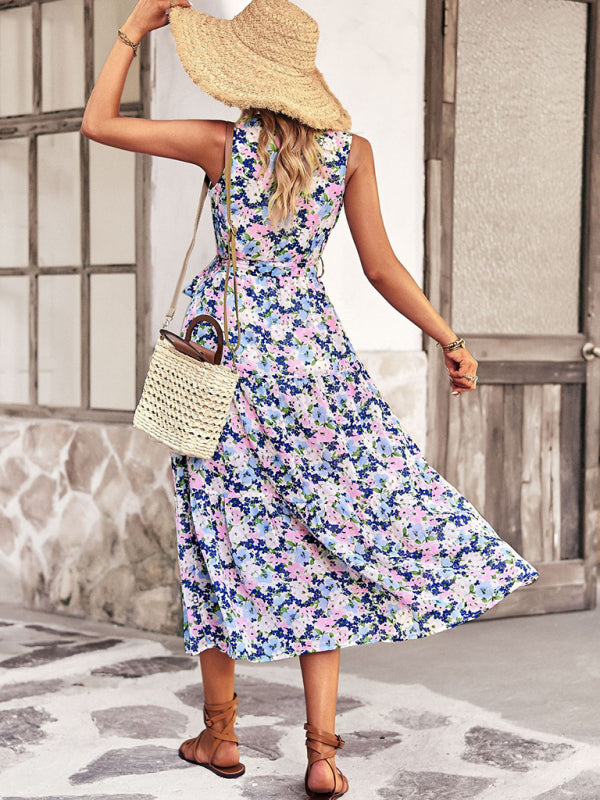 V-Neck Sleeveless Printed Maxi Dress in 6 Colors S-XL