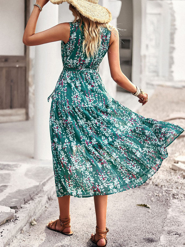 V-Neck Sleeveless Printed Maxi Dress in 6 Colors S-XL