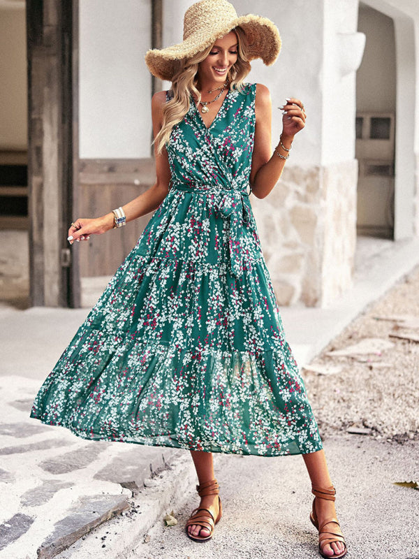 V-Neck Sleeveless Printed Maxi Dress in 6 Colors S-XL