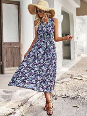 V-Neck Sleeveless Printed Maxi Dress in 6 Colors S-XL