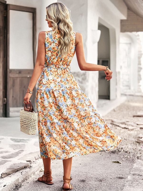 V-Neck Sleeveless Printed Maxi Dress in 6 Colors S-XL