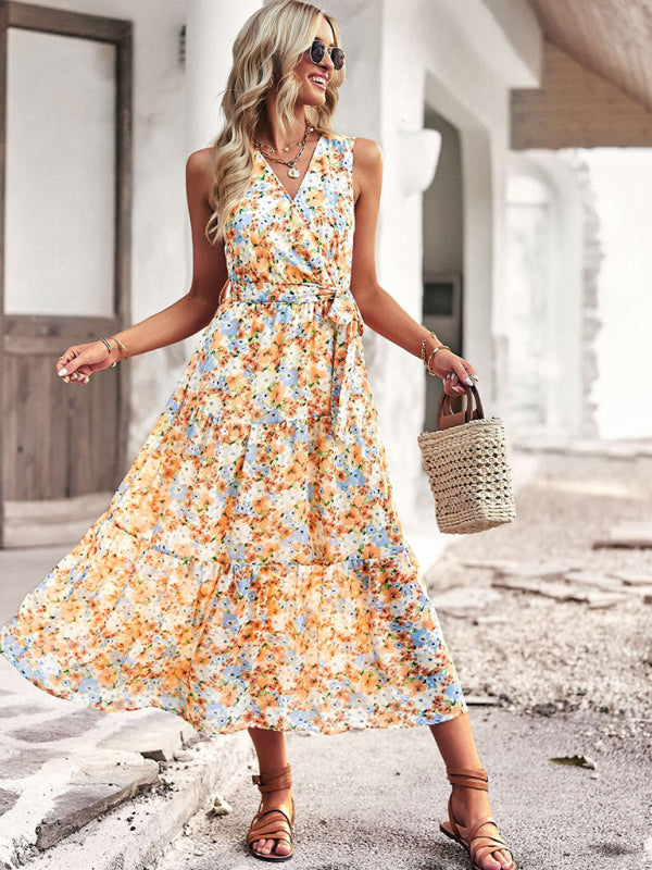 V-Neck Sleeveless Printed Maxi Dress in 6 Colors S-XL