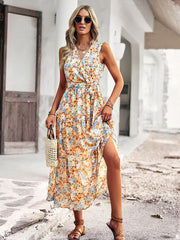 V-Neck Sleeveless Printed Maxi Dress in 6 Colors S-XL