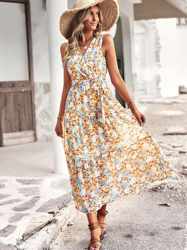 V-Neck Sleeveless Printed Maxi Dress in 6 Colors S-XL