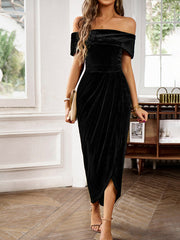 Elegant Off-the-Shoulder Velvet Evening Gown