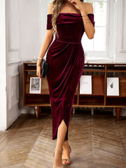 Elegant Off-the-Shoulder Velvet Evening Gown