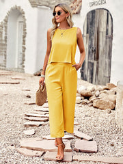 Sleeveless Top with Cropped Pants Set