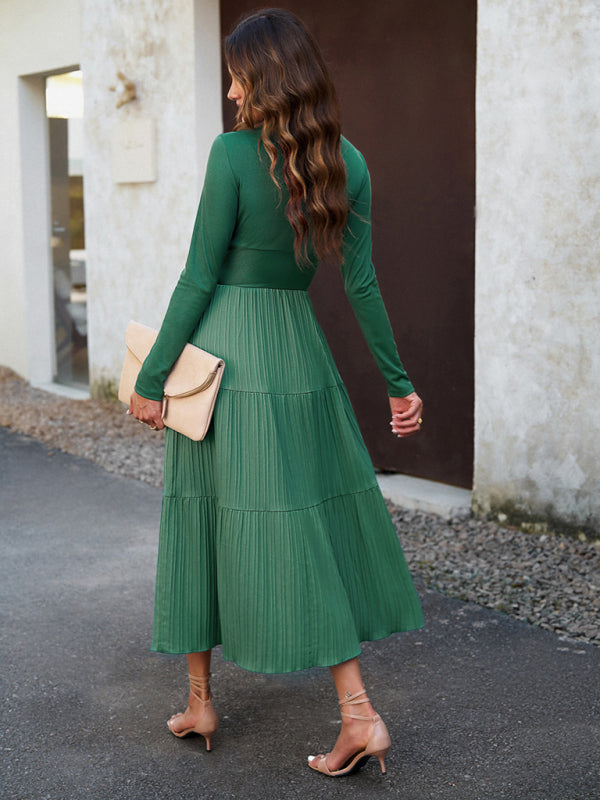 V-Neck Long Sleeve Midi Dress in 4 Colors S-XL