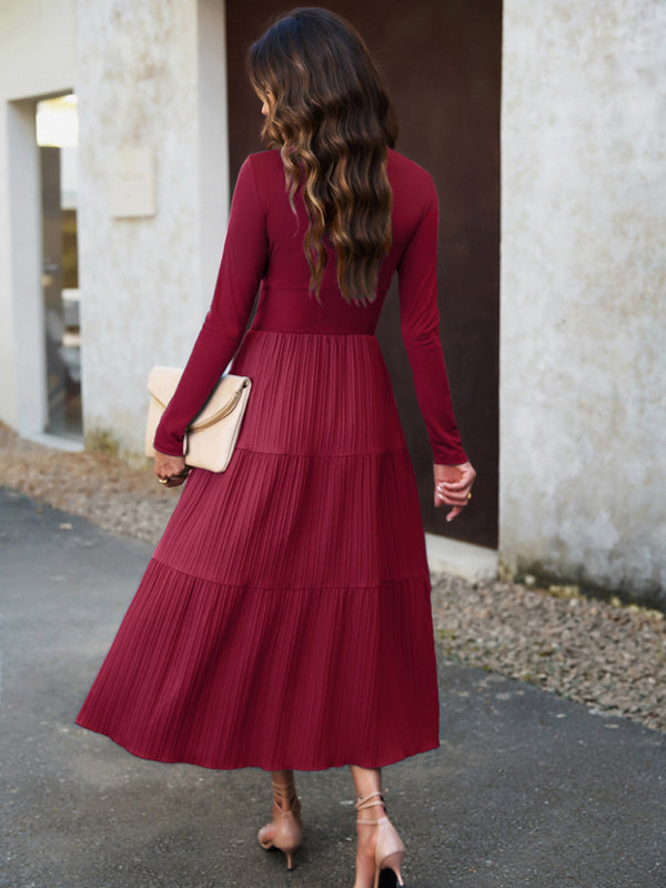 V-Neck Long Sleeve Midi Dress in 4 Colors S-XL