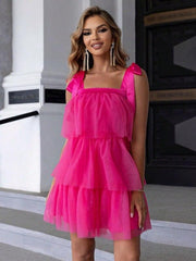 Layered Cocktail Dress with Tied Shoulder Straps