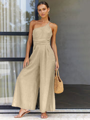 Sleeveless One-Shoulder Wide Leg Jumpsuit in 5 Colors S-XL