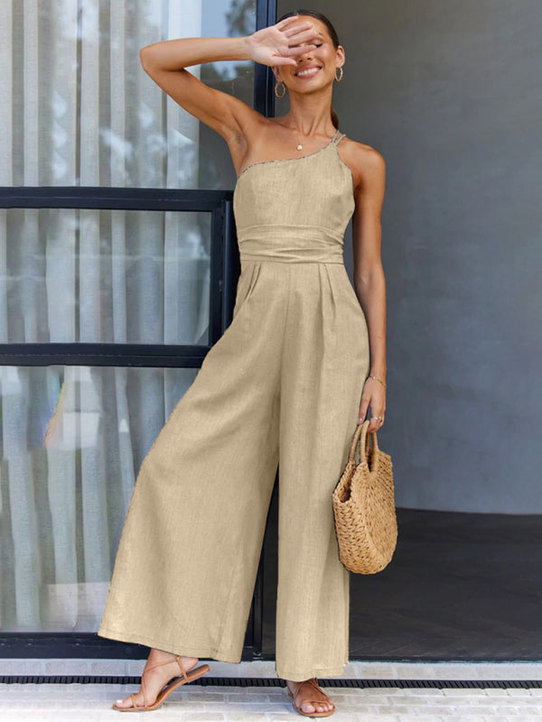 Sleeveless One-Shoulder Wide Leg Jumpsuit in 5 Colors S-XL