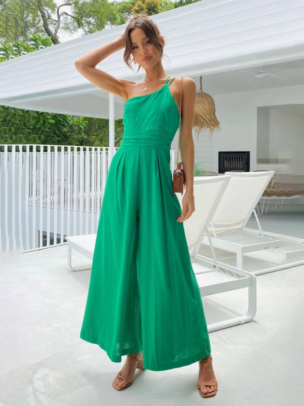 Sleeveless One-Shoulder Wide Leg Jumpsuit in 5 Colors S-XL