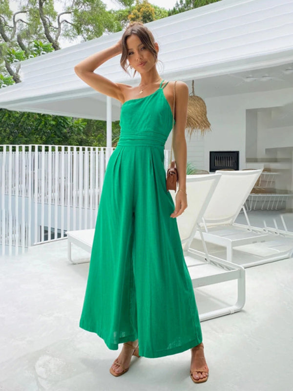 Sleeveless One-Shoulder Wide Leg Jumpsuit in 5 Colors S-XL