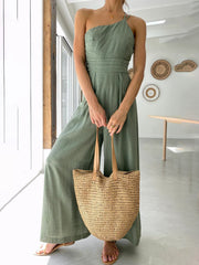 Sleeveless One-Shoulder Wide Leg Jumpsuit in 5 Colors S-XL