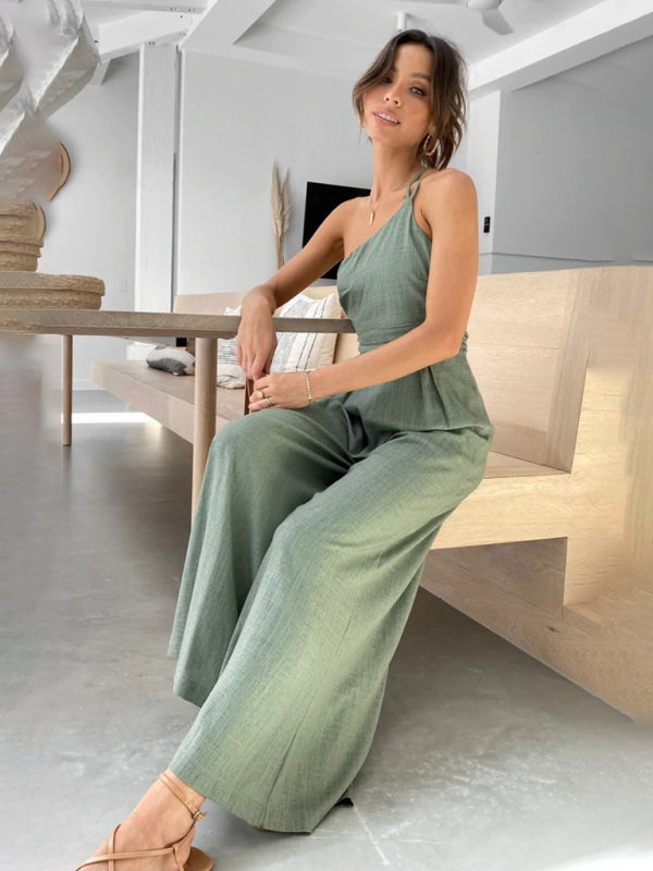 Sleeveless One-Shoulder Wide Leg Jumpsuit in 5 Colors S-XL