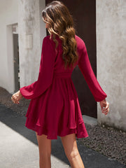 Robe à volants et manches longues à col en V, disponible en 4 couleurs, tailles S à XL