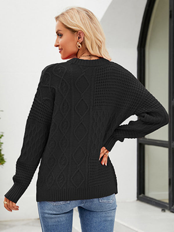 Solid Crew Neck Knit Sweater with Long Sleeves in 4 Colors S-XL