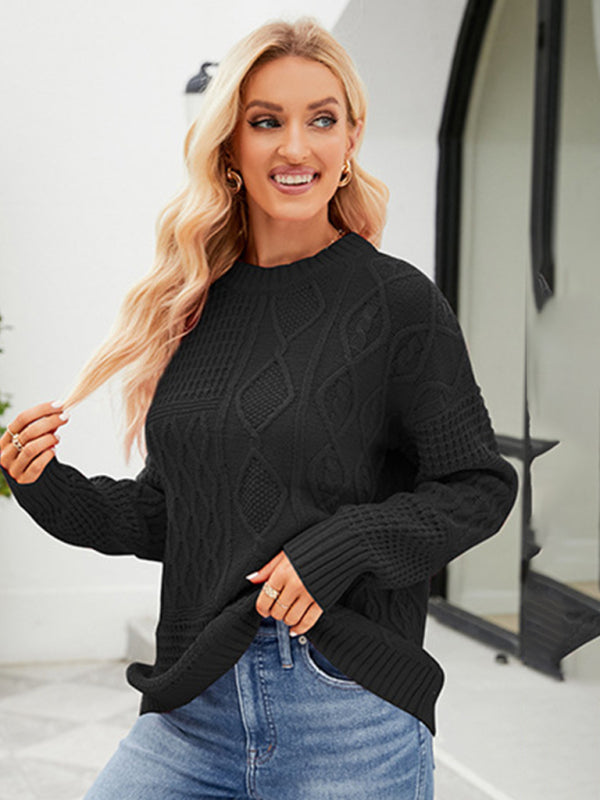 Solid Crew Neck Knit Sweater with Long Sleeves in 4 Colors S-XL