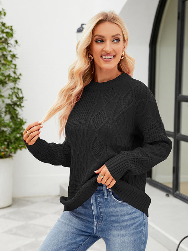 Solid Crew Neck Knit Sweater with Long Sleeves in 4 Colors S-XL