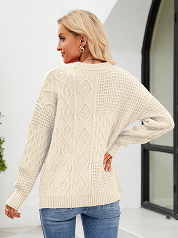 Solid Crew Neck Knit Sweater with Long Sleeves in 4 Colors S-XL