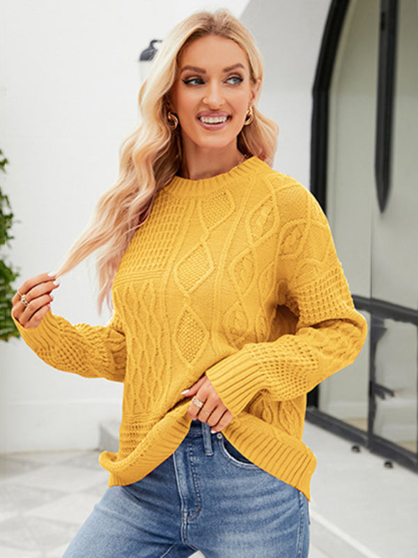 Solid Crew Neck Knit Sweater with Long Sleeves in 4 Colors S-XL