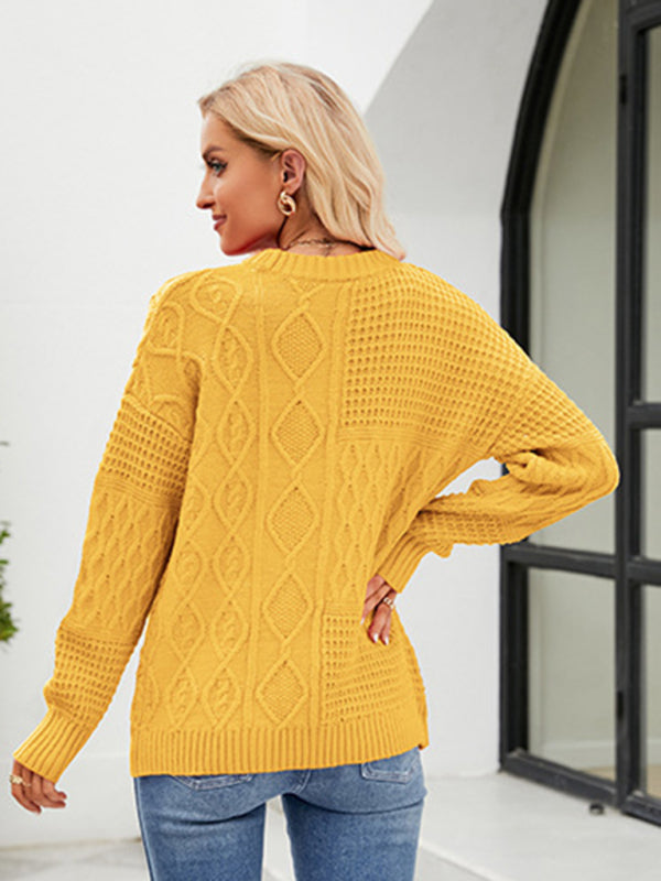 Solid Crew Neck Knit Sweater with Long Sleeves in 4 Colors S-XL