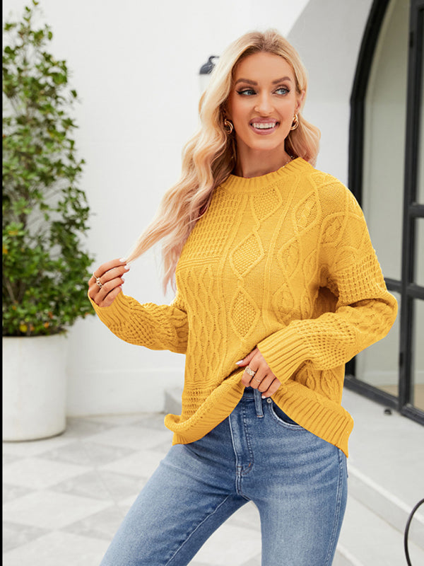 Solid Crew Neck Knit Sweater with Long Sleeves in 4 Colors S-XL