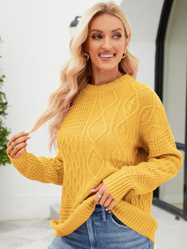 Solid Crew Neck Knit Sweater with Long Sleeves in 4 Colors S-XL