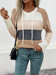 Hooded Colorblock Long Sleeve Sweater S-L