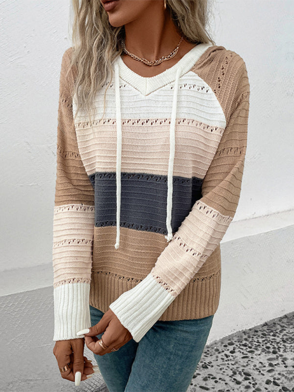 Hooded Colorblock Long Sleeve Sweater S-L