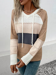 Hooded Colorblock Long Sleeve Sweater S-L