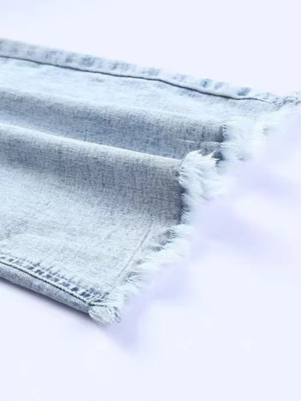 Ripped High Waist Bellbottom Jeans Waist 26-32